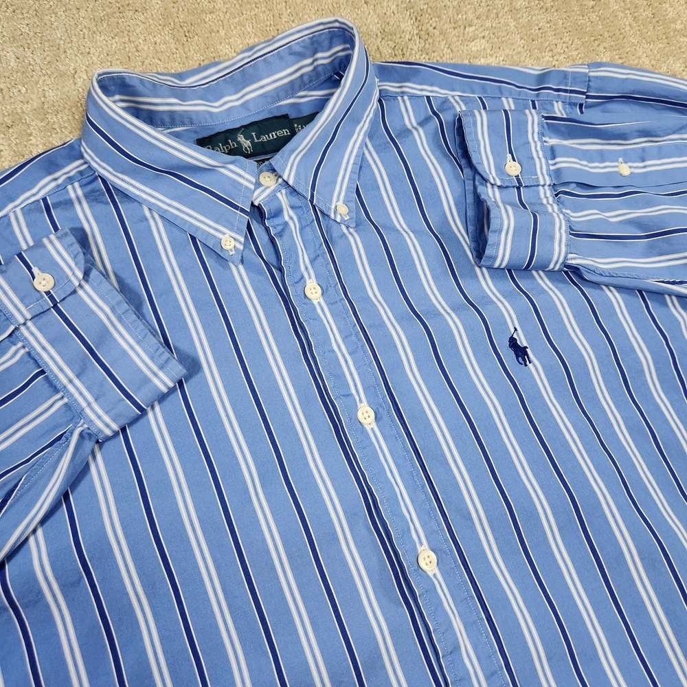 Polo Ralph Lauren Shirt Men XL Classic Fit Blue Vertical Striped Cotton Poplin